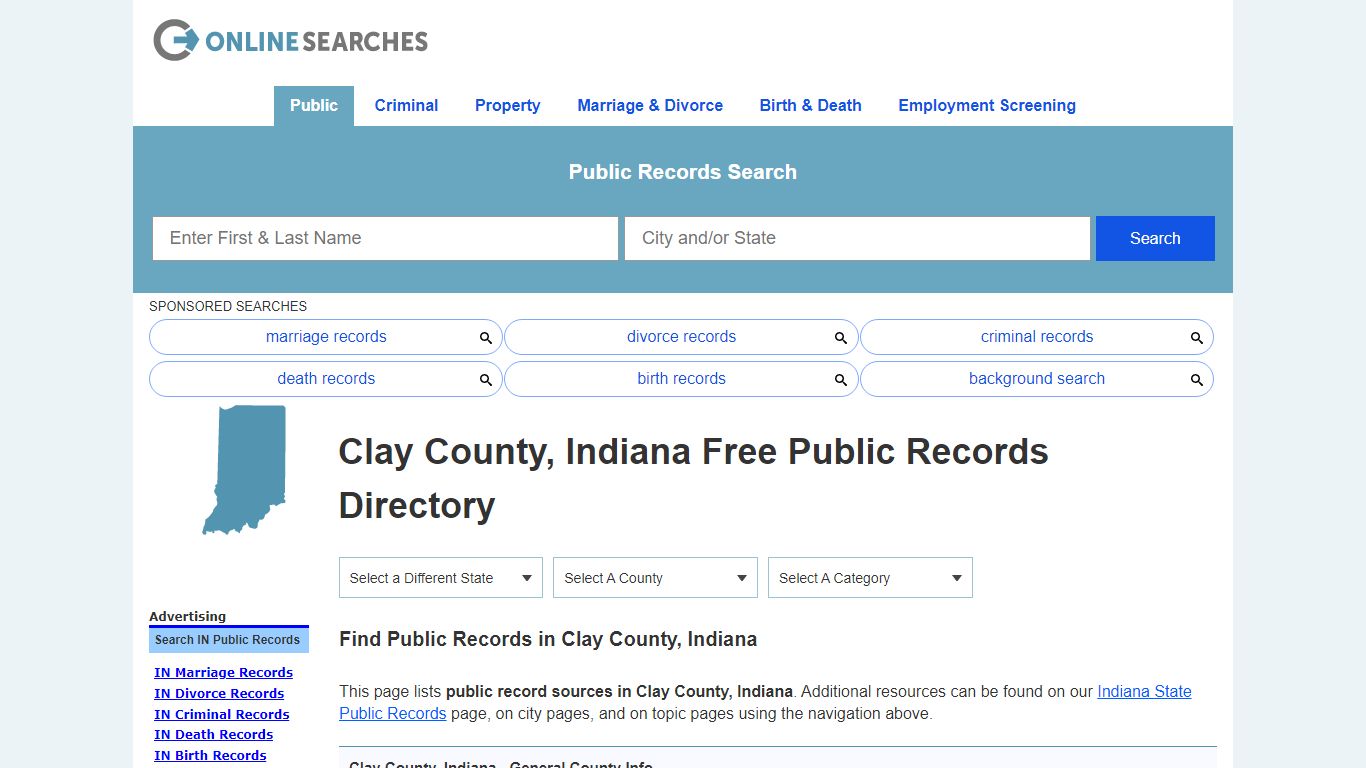 Clay County, Indiana Public Records Directory - OnlineSearches.com